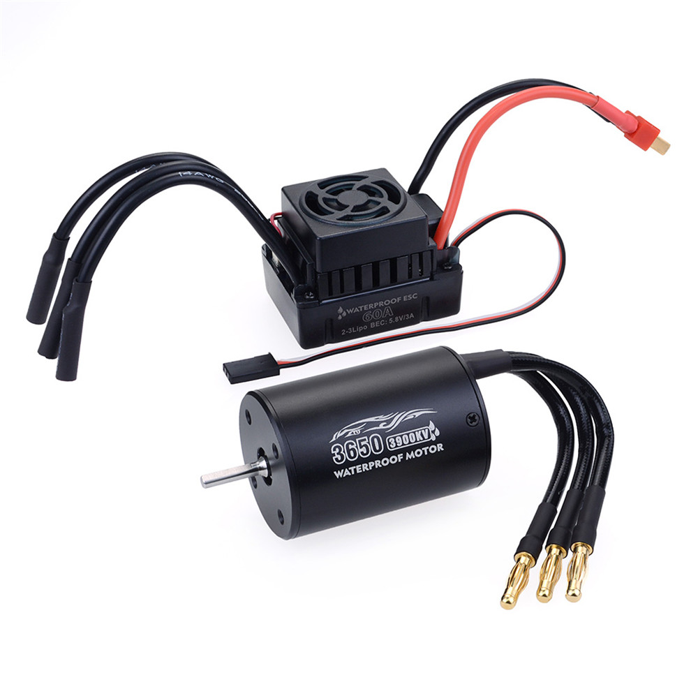Surpass Hobby 3650 Waterproof 4Pole/C3.175mm Unsensed Brushless RC Car Motor+60A ESC For 1/8/10 Vehicle Models