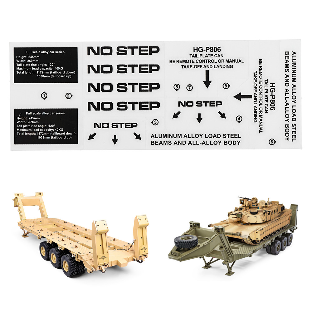 HG P806 TRASPED 1/12 Heavy RC Trailer Spare DIY Sticker Decals Sheet Car Vehicles Model Body Accessory Parts