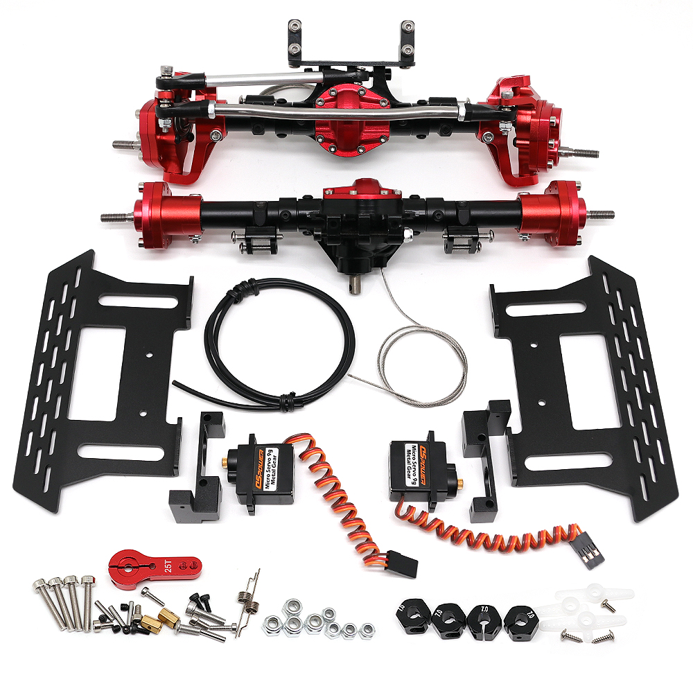 313mm Aluminum CNC Upgrade Full Front Rear Portal Axle With differential lock for 1/10 SCX10 II 90046 90047 RC Crawler Car Axial Spare Parts