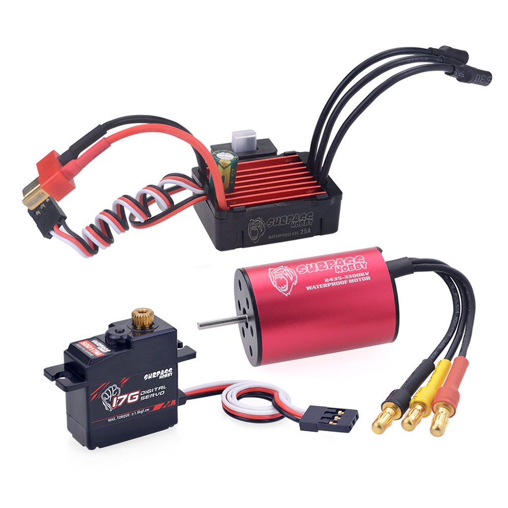 Surpass Hobby KK 2435 3300KV Brushless Motor 25A Brushless ESC 17G Digital Servo Brushless Set for 1/16 RC Car Model Parts