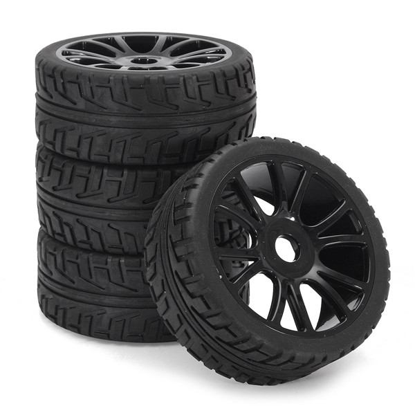 4PCS 17mm Hub Wheel Rim & Tires HSP 1:8 Off Road RC Car Buggy Tyre Black