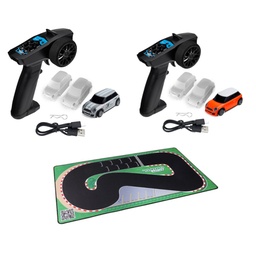 [1940687] Two RC Cars Remote Controllers+One Track Turbo Racing RTR 1/76 2.4G 2WD Fully Proportional Control Mini Models Toys LED Light Vehicles